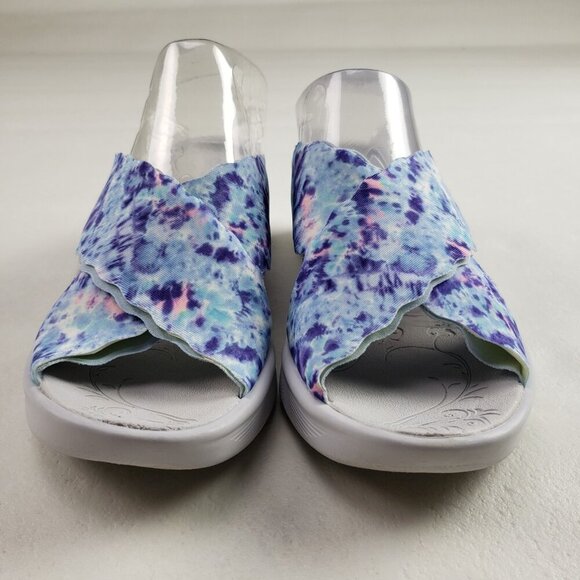 Bzees Sahara Wedge Sandal Womens 7.5 Blue Fabric Slip On Comfort Slide Open Toe - Picture 5 of 12